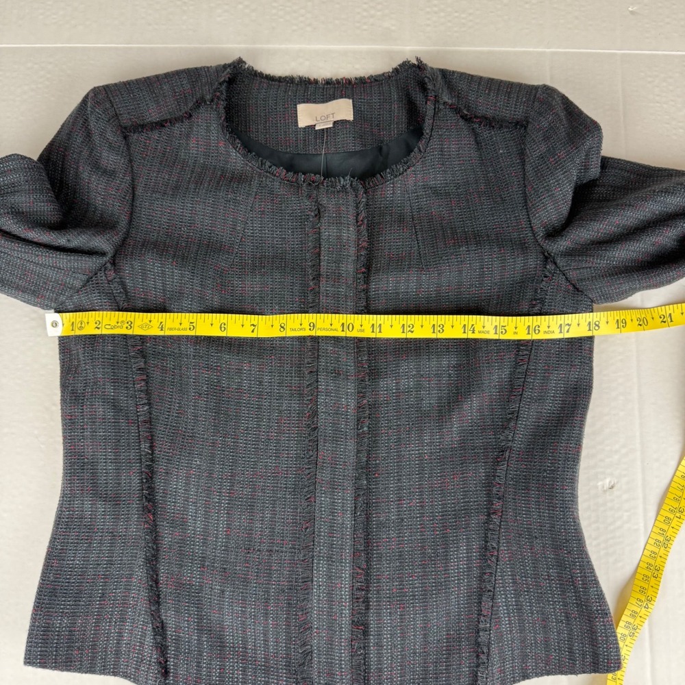 Ann Taylor LOFT Women's‎ Tweed Blazer Jacket Black Gray Size 2 Frayed Collar NEW - Picture 8 of 9